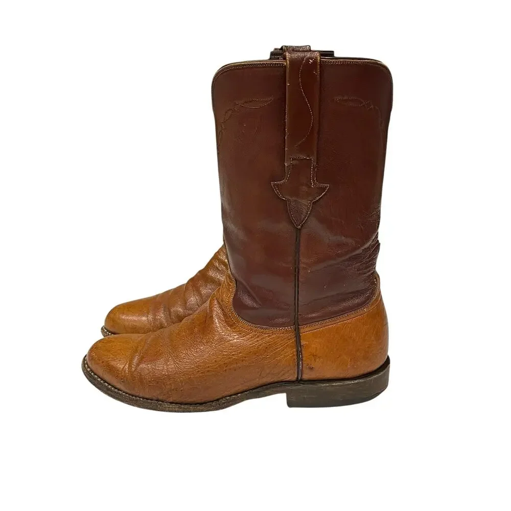 Lucchese L8009 Brown 2-tone Roper Western Ostrich Cowboy Boots Men’s Size 7.5D